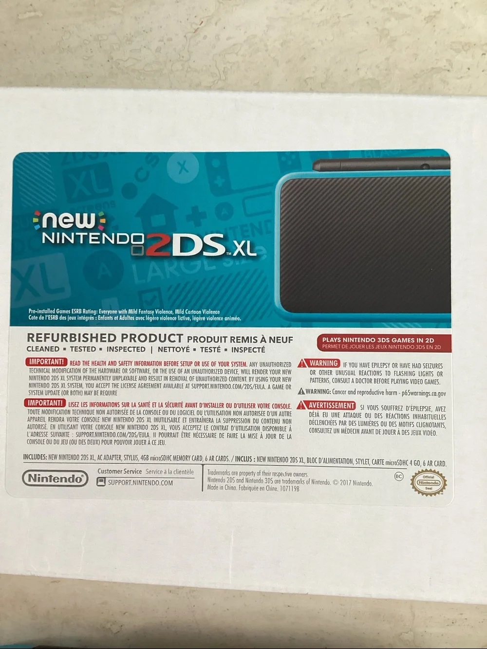 New Nintendo 2DS XL Console Nintendo Factory Refurbished & Charger Turquoise